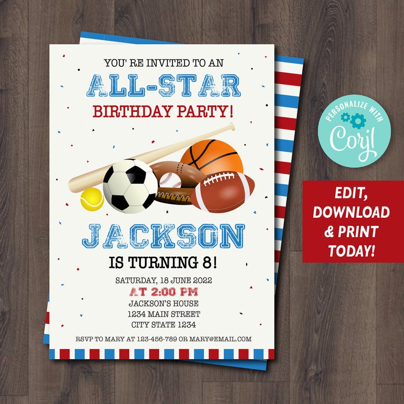 Editable All Star Birthday Invitation All Star Invite - Etsy