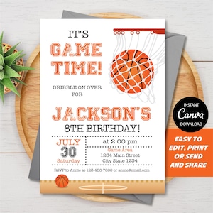 Editable Basketball Birthday Invitation, Basketball Invite, Basketball Birthday, Basketball Party, Canva Template, INSTANT DOWNLOAD