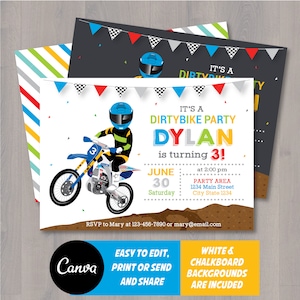 EDITABLE, Motocross Birthday Invitation, Motocross party, Motocross Invitation, Canva Template, INSTANT DOWNLOAD