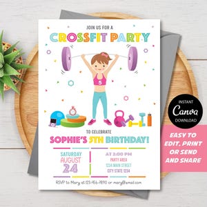 EDITABLE Crossfit birthday Invitation, Fitness Birthday party, Crossfit Invitation Girl, Canva template, INSTANT DOWNLOAD, Digital Printable