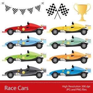 Digital Clipart - Race Cars for Scrapbooking, Invitations, Paper crafts, Cards Making, Centerpieces, INSTANT DOWNLOAD