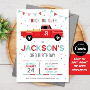 EDITABLE, Vintage Truck Invitation, Vintage Truck birthday, Pick up truck Invitation, Canva Template,  INSTANT DOWNLOAD