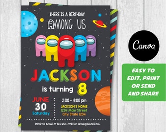 EDITABLE, Kids Birthday Invitation, Gaming Birthday Invitation, Gaming party, Canva template, Chalkboard, INSTANT DOWNLOAD