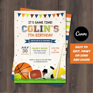 Editable, All Star Birthday Invitation, All Star Party, Sports Invitation, Canva template, INSTANT DOWNLOAD