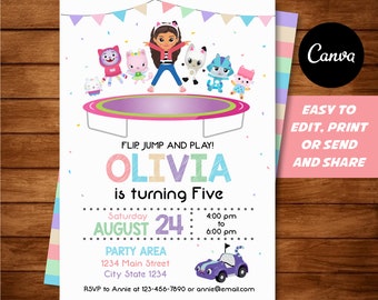 Editable, Gabby's Trampoline Invitation, Gabby's Birthday, Canva template, INSTANT DOWNLOAD