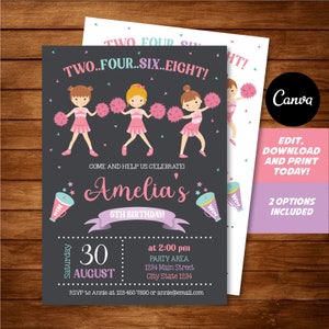 Editable, Cheerleaders Invitation, Cheerleaders Invite, Cheerleader Birthday, Cheerleader party, Canva Template, INSTANT DOWNLOAD