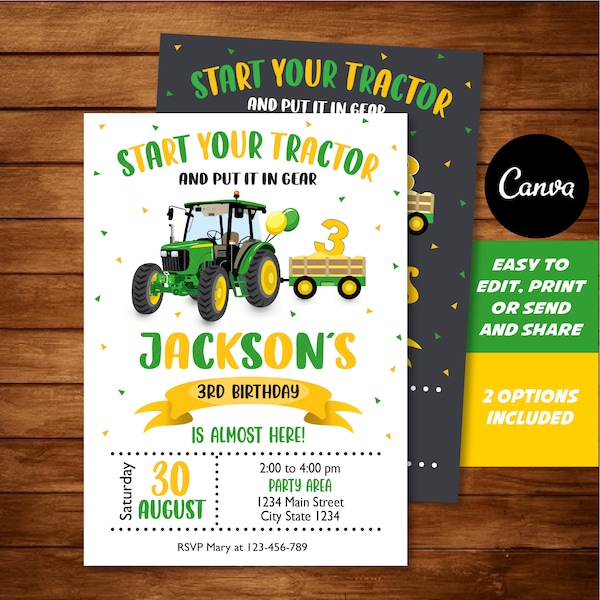 Self Editable, Tractor Birthday Invitation, Tractor Invite, Farmer Invitation, Canva Template, Tractor Party, INSTANT DOWNLOAD