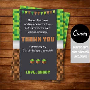 BEWERKBAAR, videogame bedankje Gard, bedankje videogame, verjaardag videogame, videogameparty, Canva-sjabloon, INSTANT DOWNLOAD