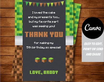 EDITABLE, Video Game Thank you Gard, Video Game  Thank you Note, Video Game  Birthday, Video Game Party, Canva template, INSTANT DOWNLOAD