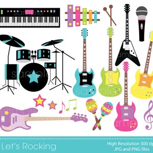 Digital Clipart - Music instruments, Rock Guitar,  Music, for Scrapbooking, Invitations, Paper crafts, Cards Making, only FOR PERSONAL USE