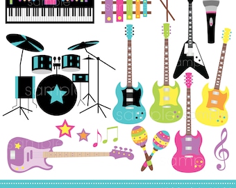 Digital Clipart - Music instruments, Rock Guitar,  Music, for Scrapbooking, Invitations, Paper crafts, Cards Making, only FOR PERSONAL USE