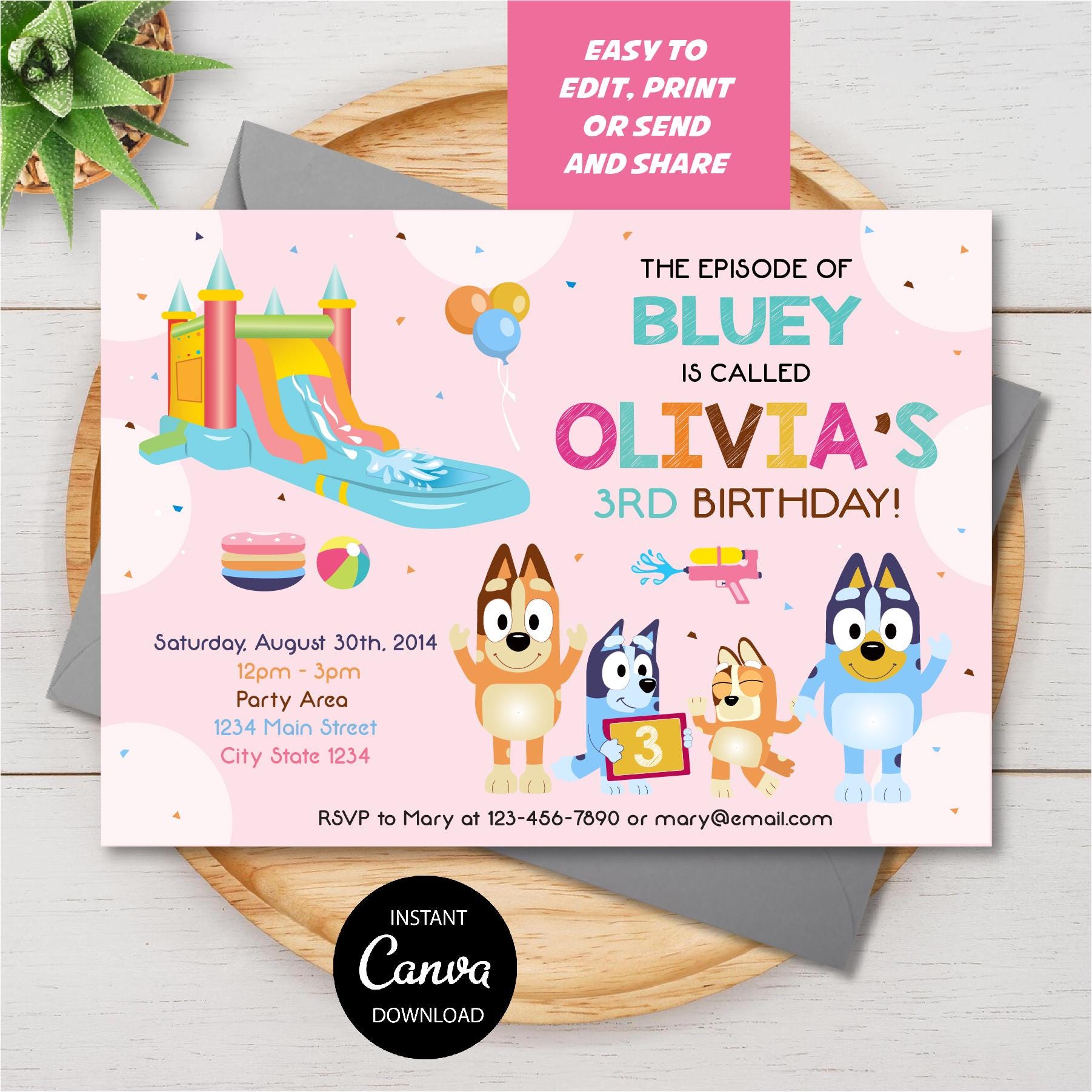 Up Town Party Editable Bluey Invite