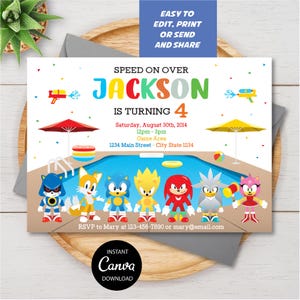 EDITABLE, Super Hedgehog Pool Invitation, Hedgehog Pool Party, Canva template, INSTANT DOWNLOAD