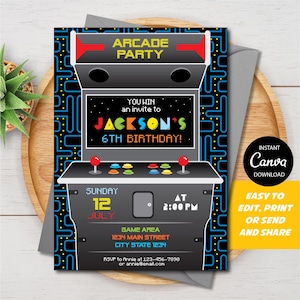 Editable, Arcade birthday invitation, Arcade Party, Canva template, Video Game invitation, INSTANT DOWNLOAD, Printable Invitation