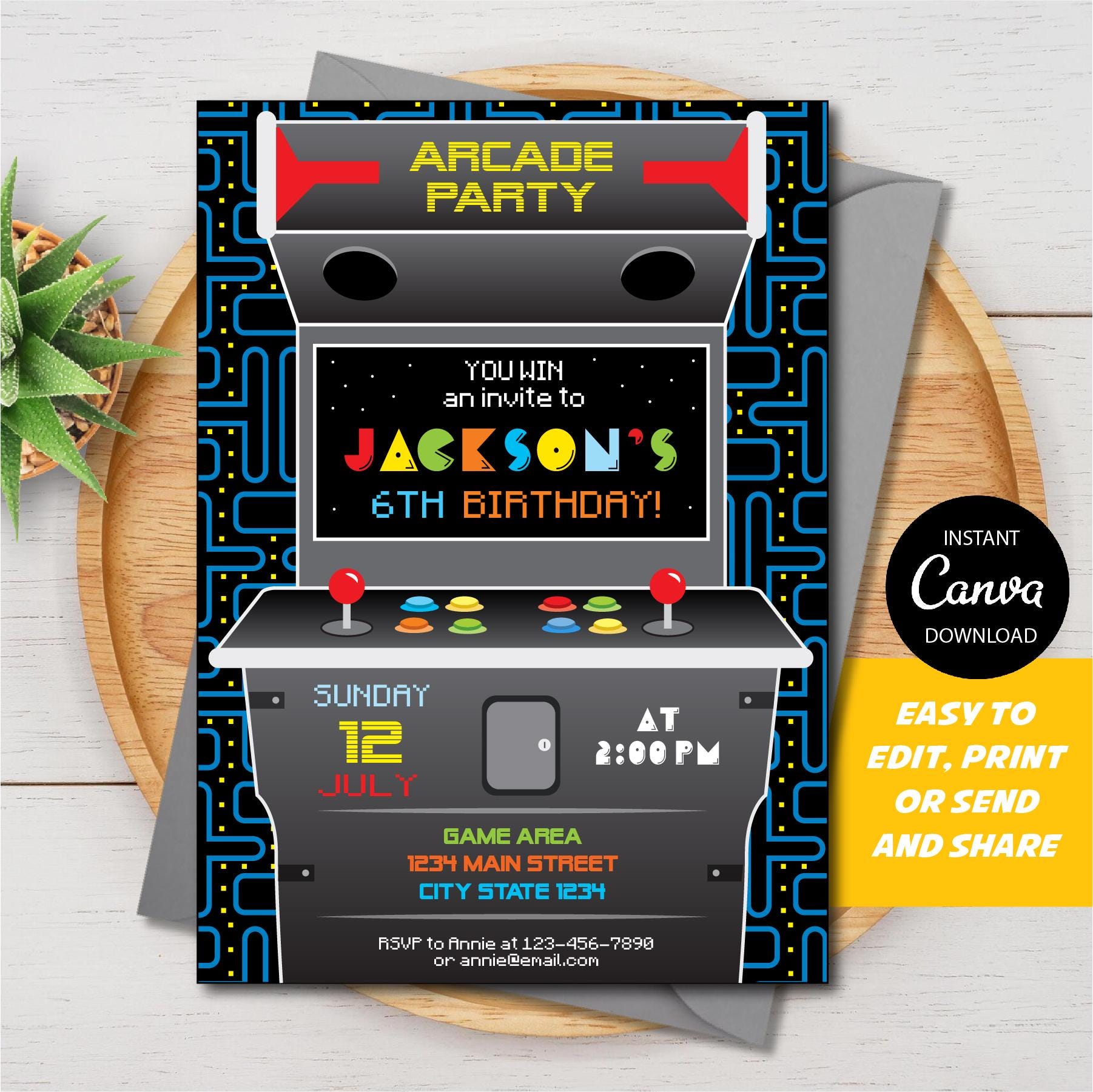 Editable, Arcade Birthday Invitation, Arcade Party, Canva Template, Video Game Invitation, INSTANT DOWNLOAD, Printable Invitation - Etsy editable-arcade-birthday-invitation-arcade-party-canva-template-video-game-invitation-instant-download-printable-invitation-etsy