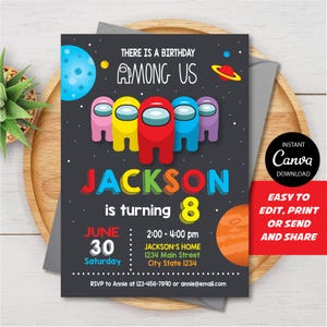 EDITABLE, Kids Birthday Invitation, Gaming Birthday Invitation, Gaming party, Canva template, Chalkboard, INSTANT DOWNLOAD