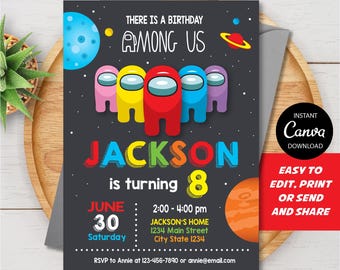 EDITABLE, Kids Birthday Invitation, Gaming Birthday Invitation, Gaming party, Canva template, Chalkboard, INSTANT DOWNLOAD