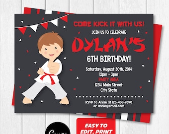 EDITABLE, Boys Karate Invitation, Taekwondo invitation, Taekwondo party, Chalkboard, Canva template, NSTANT DOWNLOAD
