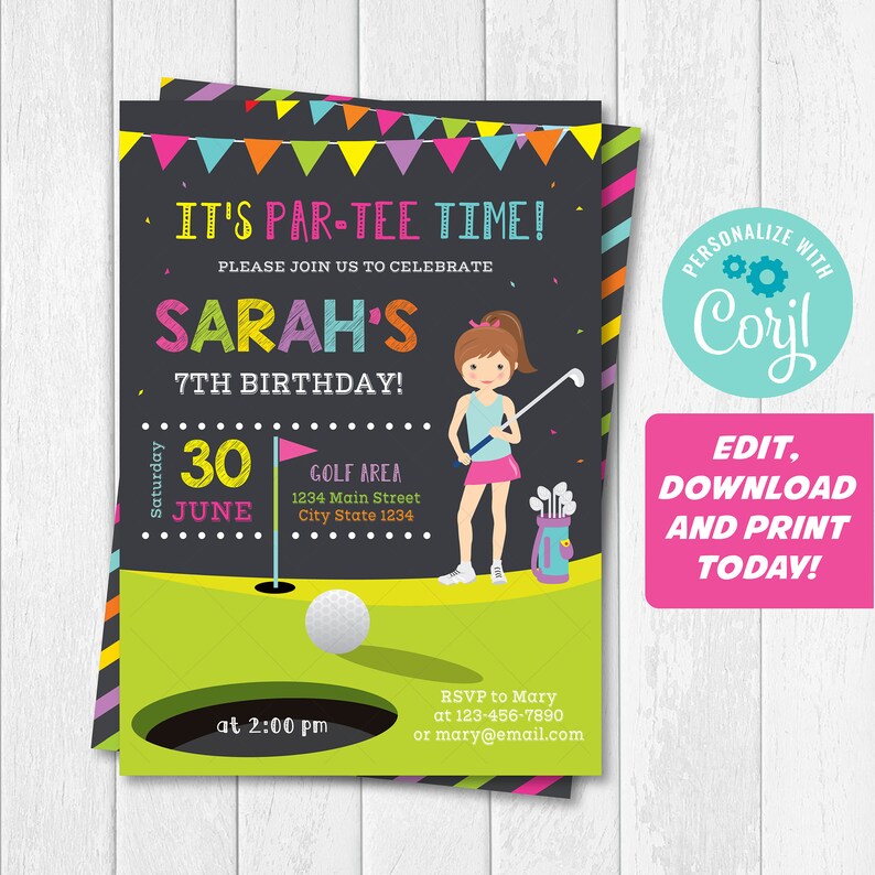 Editable Golf Birthday Invitation Golf Invite Golf Etsy