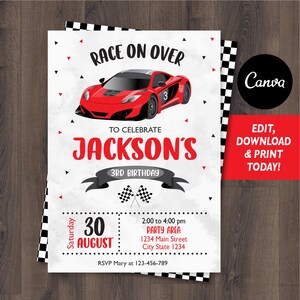 Editable, Racing Car Birthday Invitation, Race Car Invitation, Racing Car party, Canva Template, INSTANT DOWNLOAD