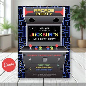 Editable, Arcade birthday invitation, Arcade Party, Canva template, Video Game invitation, INSTANT DOWNLOAD, Printable Invitation