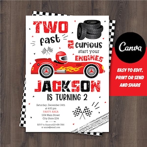 EDITABLE, Two Fast Birthday Invitation, Two Fast 2 Curious, Race Car Party, Canva Template, INSTANT DOWNLOAD