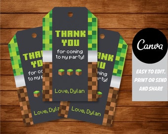 EDITABLE, Video Game Favor Tags, Pixelated Favor Tags, Canva template, chalkboard, INSTANT DOWNLOAD