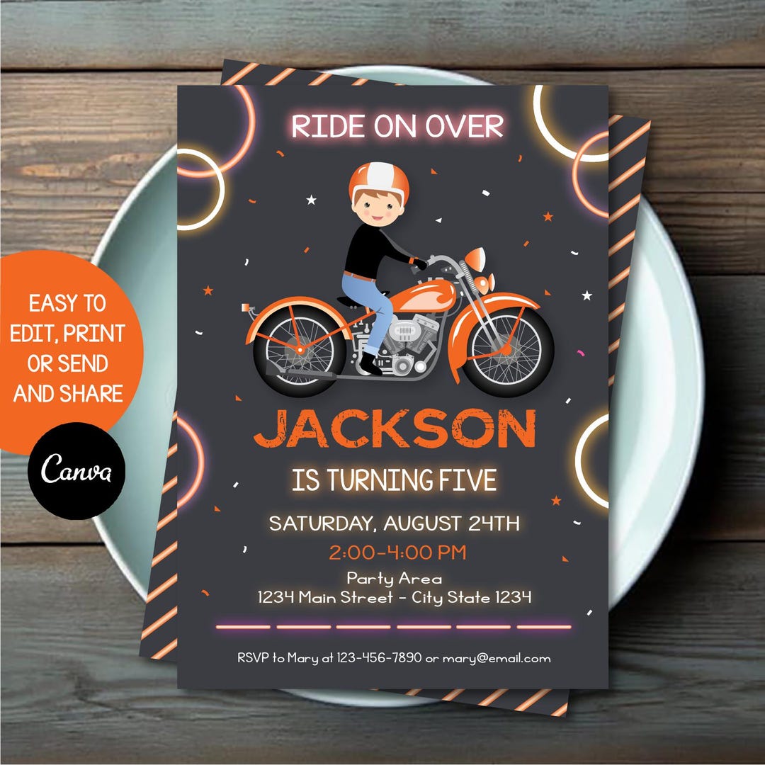Editable Motorcycle Birthday Invitation, Motorcycle Invitation Boy ...
