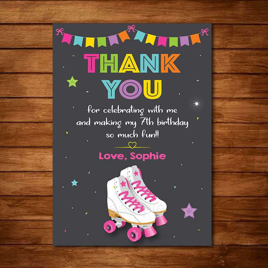 Roller skating Thank you card. Roller skating Thank you note. | Etsy
