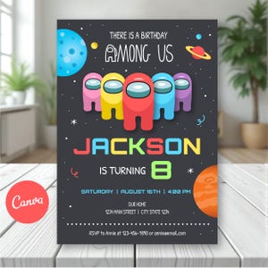 EDITABLE, Kids Birthday Invitation, Gaming Birthday Invitation, Gaming party, Canva template, Chalkboard, INSTANT DOWNLOAD