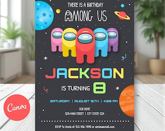 EDITABLE, Kids Birthday Invitation, Gaming Birthday Invitation, Gaming party, Canva template, Chalkboard, INSTANT DOWNLOAD