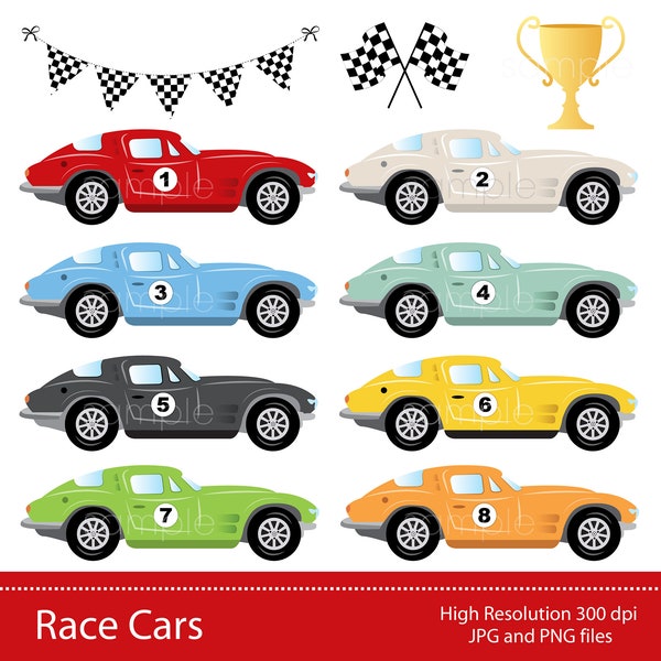 Digital Clipart - Race Cars for Scrapbooking, Invitations, Paper crafts, Cards Making, Centerpieces, only FOR PERSONAL USE