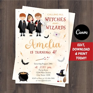 Editable, Wizard Birthday Invitation, Magical Birthday Invitation, Canva Template, INSTANT DOWNLOAD