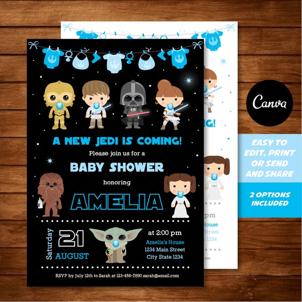 Editable, Star Wars Baby Shower Invitation, Star Wars Party, Baby Boy, Blue, Canva template, INSTANT DOWNLOAD