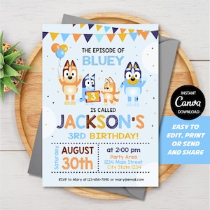 EDITABLE, Kids Birthday Invitation, Boys Birthday, Blue, Canva template, INSTANT DOWNLOAD