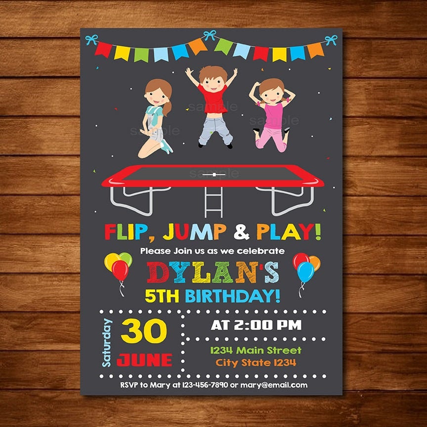 Garçons Trampoline Birthday Invitation Trampoline Birthday Etsy