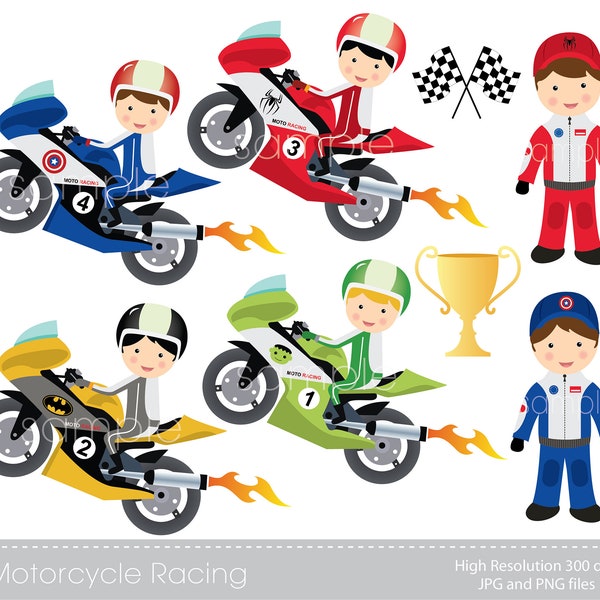 Digital Clipart - Motorcycle Racing for Scrapbooking, Invitations, Paper crafts, Centerpieces, Cards Making, only FOR PERSONAL USE