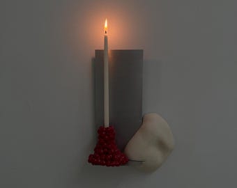 Red Ceramic Candlestick | Hand built ceramic candle holder | Sculptural ceramic candle holder