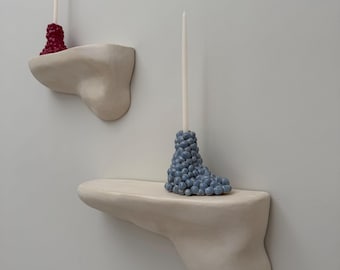 Blue Ceramic Candlestick | Hand built ceramic candle holder | Sculptural ceramic candle holder