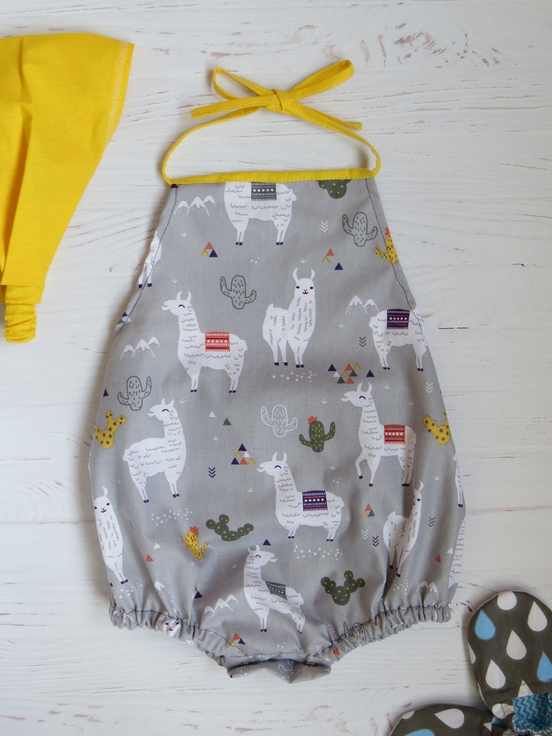 Baby girl alpaca romper 6-9 month Free shipping Cotton summer gray romper Organic baby clothes Llama cotton baby dungarees Baby shower gift