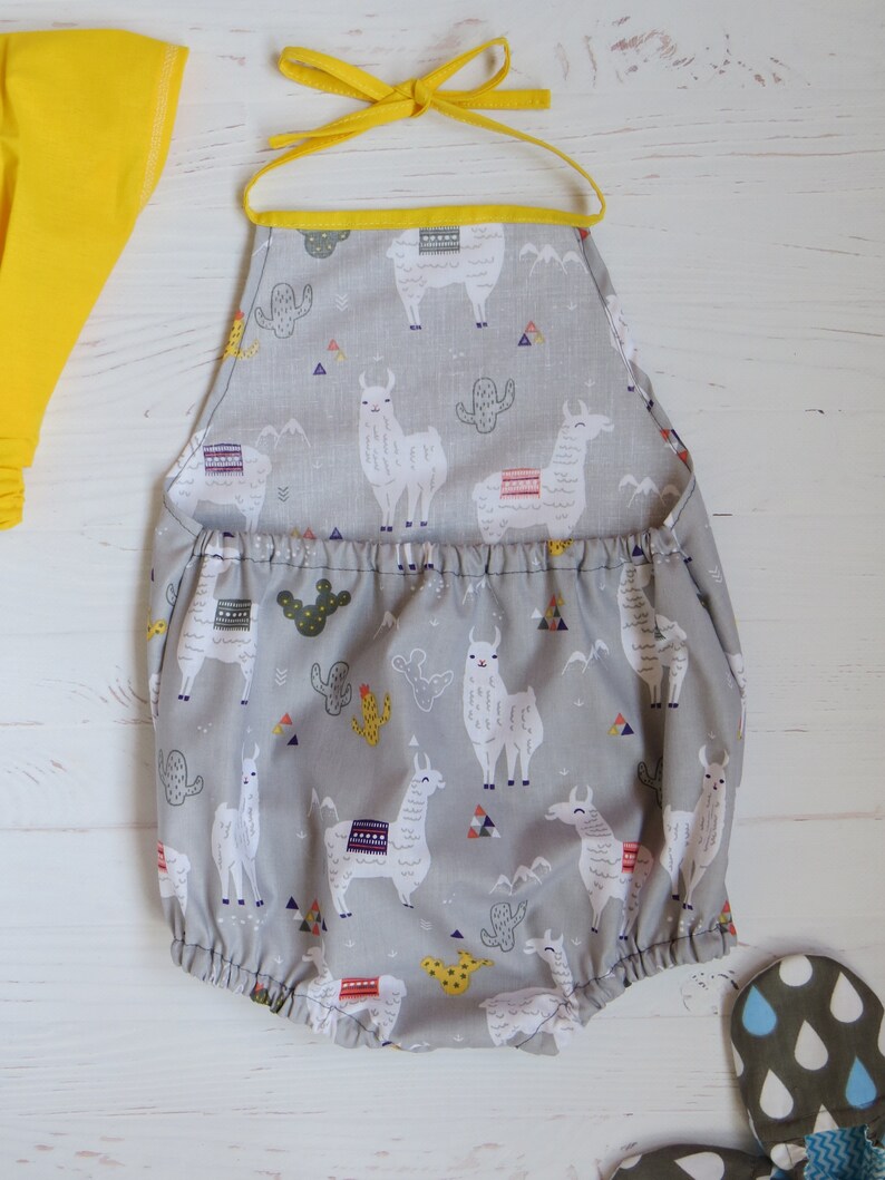 Baby girl alpaca romper 6-9 month Free shipping Cotton summer gray romper Organic baby clothes Llama cotton baby dungarees Baby shower gift
