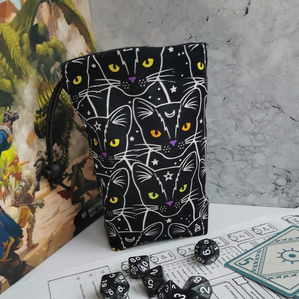 Glow in the Dark Cats Halloween Dice Bag for Dungeons and Dragons, Tabletop Games, RPG, DnD, Pathfinder, Tokens, Meeples, Bag of Holding