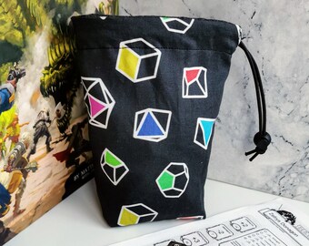 Rainbow Polyhedral Pattern Dice Bag / Bag of Holding - Dungeons and Dragons, Tabletop Games, RPG, DnD, Pathfinder, Tokens, Meeples