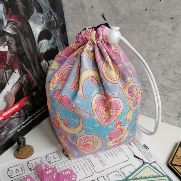 Cute Warrior Inspired Pink 2 Sizes Dice Bag for Dungeons and Dragons, Tabletop Games, RPG, DnD, Pathfinder, Tokens, Meeples, Bag of Holding