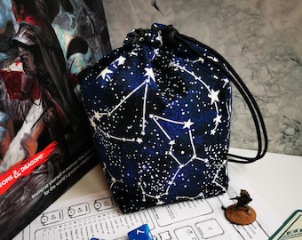 Glow in the Dark Stars 3 Sizes Dice Bag / Bag of Holding - For Dungeons and Dragons, Tabletop Games, RPG, DnD, Pathfinder, Tokens, Meeples