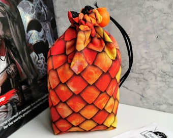 Fire Dragon Scales 3 Size Dice Bag / Bag of Holding for Dungeons and Dragons, Tabletop, RPG, DnD bag, Pathfinder, Tokens, Meeples, Scrabble