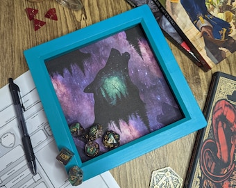 Howling Wolf and Galaxy Dice Tray for Tabletop Gaming, Dungeons and Dragons, Pathfinders, Roleplaying Games, Trinket Tray,