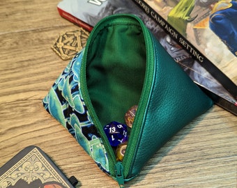 Glow In The Dark Mushrooms ITA Zip Dice Bag - Tray Bag Dungeons and Dragons Pleather Cork Bundle Roleplaying Tabletop Games Coin Purse
