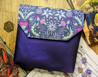 Thistle and Bee Dice Tray Bag, Ita bag for Tabletop Gaming, Dungeons and Dragons, DnD, Roleplaying Games, Pin Badge Display