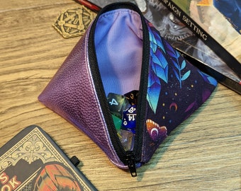 Butterfly and Crystals ITA Zip Dice Bag - Tray Bag Dungeons and Dragons Pleather Cork Bundle Roleplaying and Tabletop Games Dungeon Master